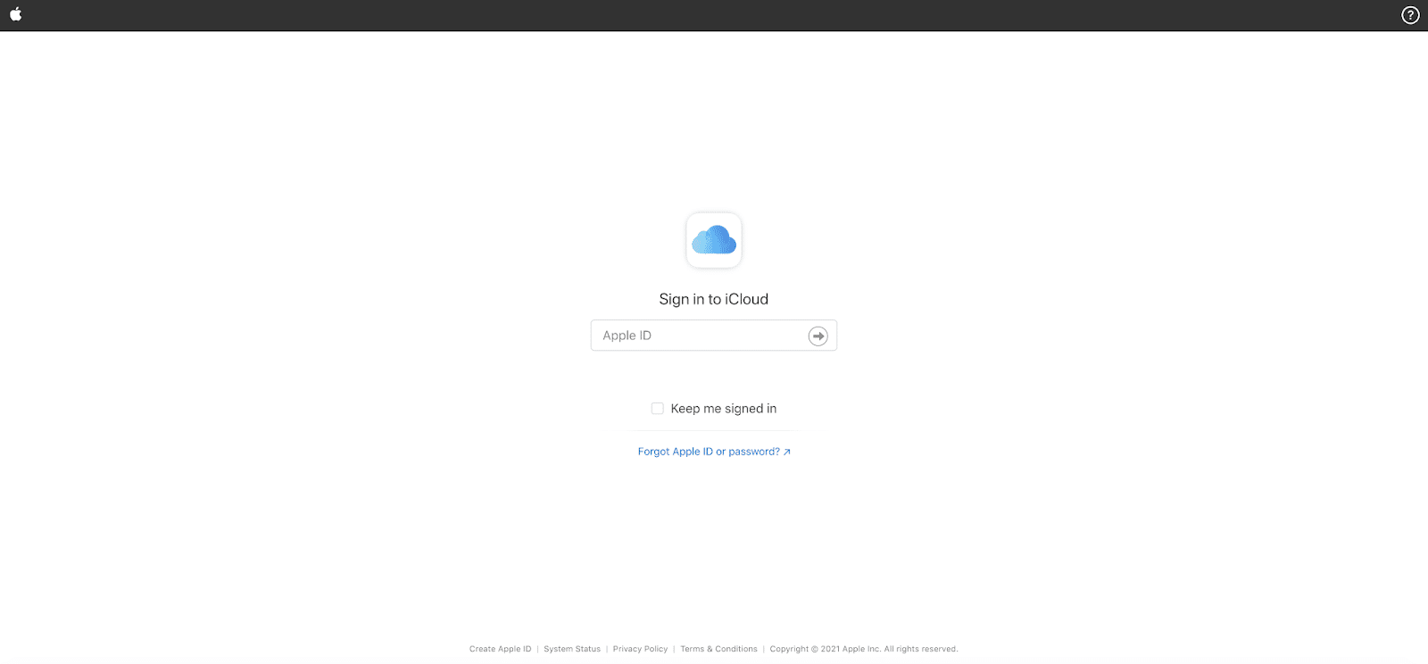 iCloud login page