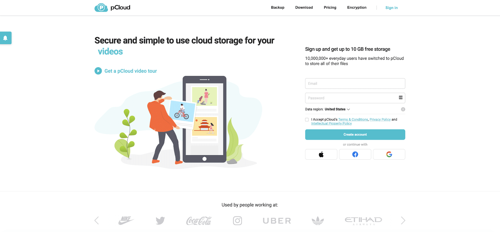 pCloud website homepage